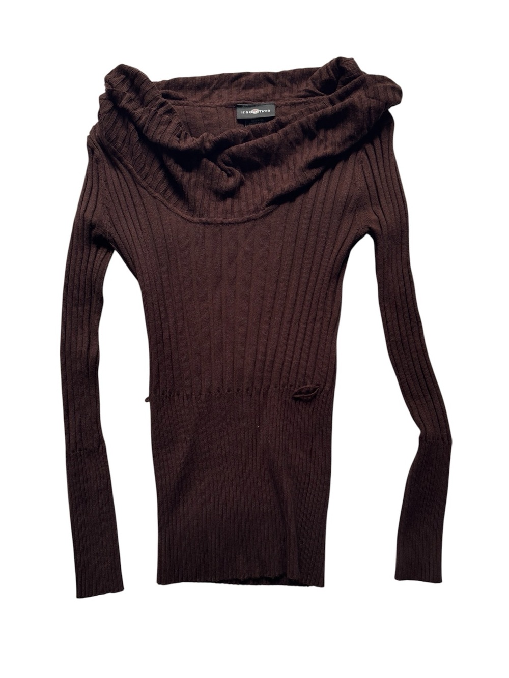 Brown Ribbed Off-Shoulder Sweater